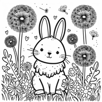 Bunny In A Field Of Dandelions Coloring Page