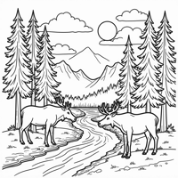 Create A Forest Picture With Sun Trees Water And... Coloring Page