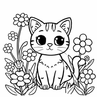 Cat In The Flower Garden Coloring Page