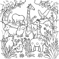 Multiple Animals At The Zoo Coloring Page