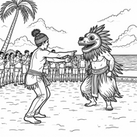 A Balinese Dancer And Barong Performing A Dance... Coloring Page