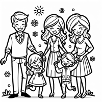 Blonde Dad Mom And Two Little Girls Laughing Coloring Page