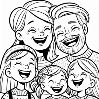 Blonde Dad Mom And Two Little Girls Laughing Coloring Page