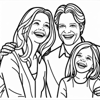 Blonde Dad Mom And Two Daughters Laughing Coloring Page