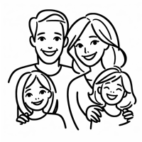 Blonde Dad Mom And Two Daughters Happy Coloring Page