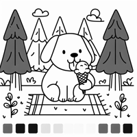 A Dog Eating An Ice Cream In A Forest Coloring Page