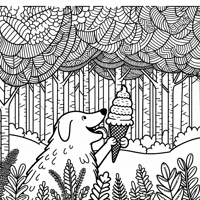 A Dog Eating An Ice Cream In A Forest Coloring Page