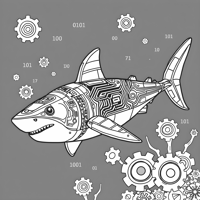 Robotic Shark Creating A Computer Code Coloring Page