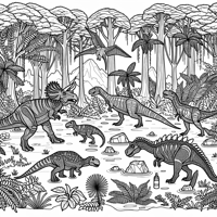 Dinosaurs In A Jurassic Forest Coloring Page