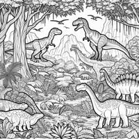 Dinosaurs In A Jurassic Forest Coloring Page
