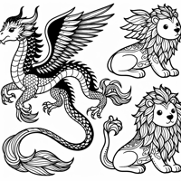 13 Dragon 13 Lion 13 Bird Coloring Page