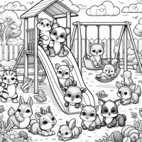 Baby Animals Playing At A Cute Playground Coloring Page