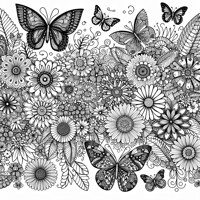 Flowers And Butterflies Adult Coloring Page