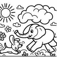 A Dog Chasing An Elephant Coloring Page