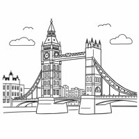 London UK Big Ben Tower Bridge Coloring Page