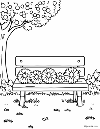 Cheerleading Pompoms On A Bench With A Stadium... Coloring Page