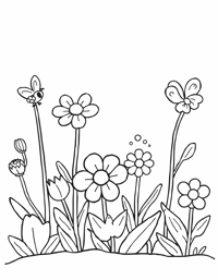 Oversized Flower Garden With Tiny Creatures Like... Coloring Page