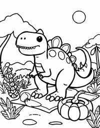 Dinosaur Family Having A Picnic With Volcanoes And... Coloring Page