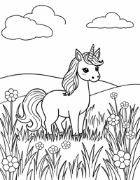 Cute Unicorn Lying On Its Back In A Meadow... Coloring Page
