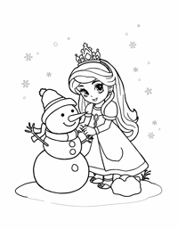 Princess Building A Snowman While Wearing Mittens... Coloring Page