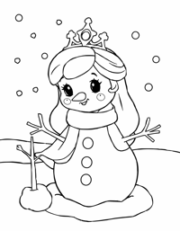 Princess Building A Snowman While Wearing Mittens... Coloring Page