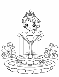 Princess Standing Beside A Glowing Fountain With A... Coloring Page