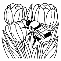 A Bumblebee On A Bed Of Tulips Coloring Page