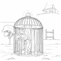 A Person Is Running In A Cage. Coloring Page