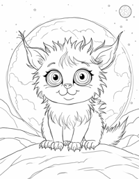 A Pink Cat With Big Eyes And Long Hair Is Sitting... Coloring Page