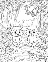Two Raccoons Are Standing Next To Each Other On A... Coloring Page