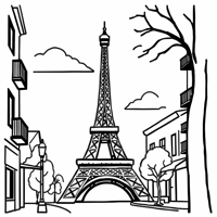 Eiffel Tower In An Urban Setting Coloring Page