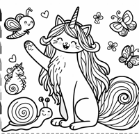 Happy Cat With Beautiful Long Hair Playing With... Coloring Page
