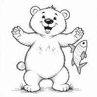 A Bear Dancing With A Fish Coloring Page