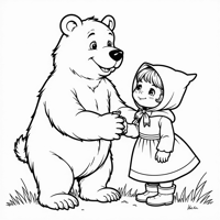 A Bear Dancing With Little Red Riding Hood Coloring Page