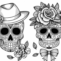 Two Beautiful Sugar Skulls That One Has A Hat And... Coloring Page