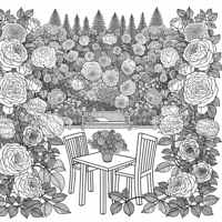 A Rose Garden With Loads Of Flowers And Plants In... Coloring Page
