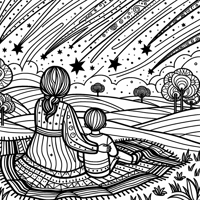 Mother And Son Watching Shooting Stars Coloring Page