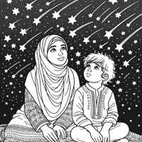Mother And Son Watching Shooting Stars Coloring Page