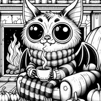 A Vampire Cat Wearing A Soft Woolen Scarf Sipping... Coloring Page