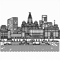 Liverpool Waterfront Cityscape Coloring Page