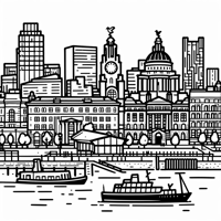 Liverpool Waterfront Cityscape Coloring Page