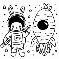 A Rabbit In A Spacesuit In A Field Of Stars Next... Coloring Page