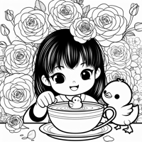 A Small White Duck Splashing In A Tea Cup That Is... Coloring Page