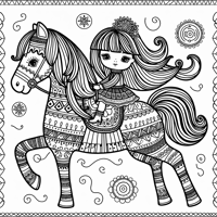 LOL OMG Doll Riding A Big Horse With A Long Mane Coloring Page