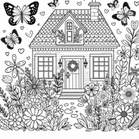Enchanted House With A Botanical Garden Full Of... Coloring Page