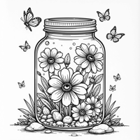 Black And White Line Art Of A Hidden Garden Inside... Coloring Page