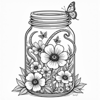 Black And White Line Art Of A Hidden Garden Inside... Coloring Page
