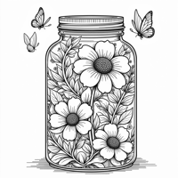 Black And White Line Art Of A Hidden Garden Inside... Coloring Page