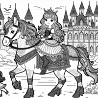 A Princess On A Horse And A Castle In The... Coloring Page
