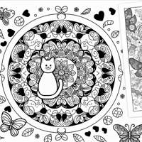 Cat Butterfly Mandala Coloring Page
